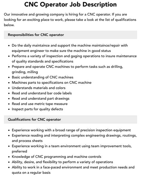 cnc and plc machine operators job description|cnc job description.